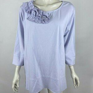 Fenini Lilac Top 3/4 Sleeve Stretch‎ Cotton Blend Pleated Boat Neck Women 1X NWT